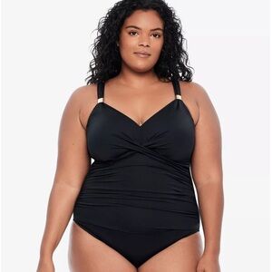 LAUREN Ralph Plus Size Surplice
Underwire Tummy-Control 1pc Swimsuit Black 18W